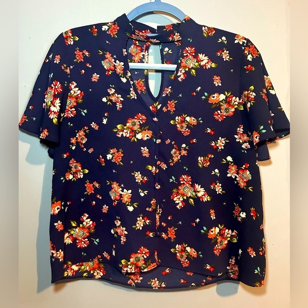 Kaii Los Angelos floral blouse with key hole detail in front and back. Gorgeous!